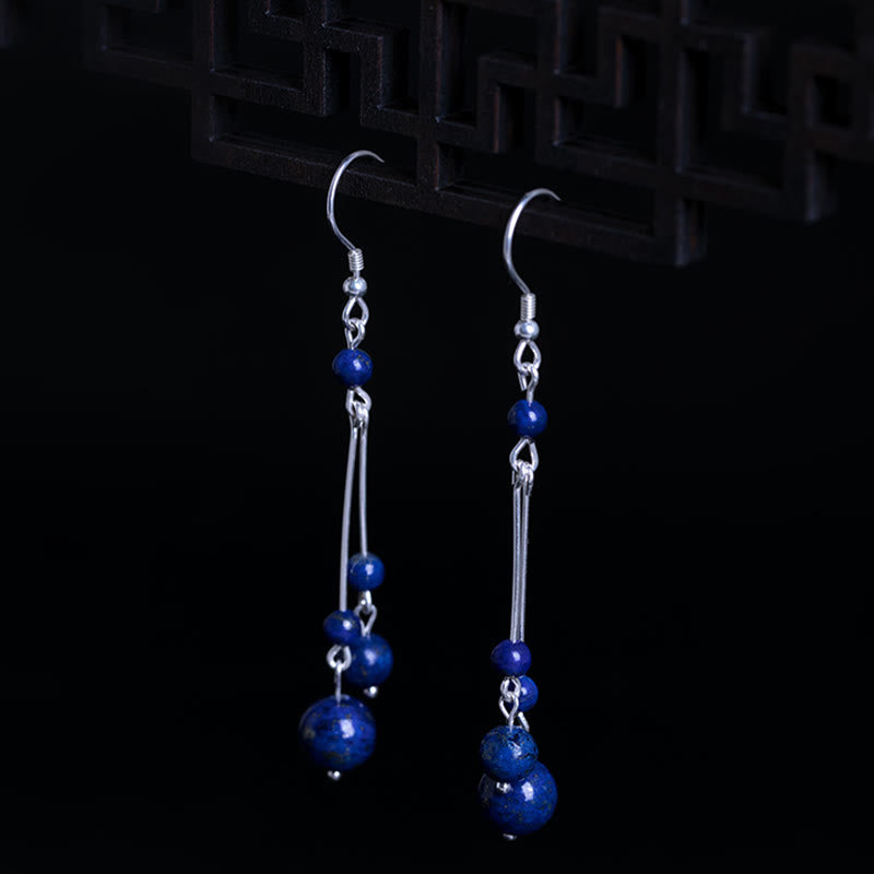 Buddha Stones 925 Sterling Silver Lazurite Lapis Lazuli Beads Serenity Drop Earrings - image 3
