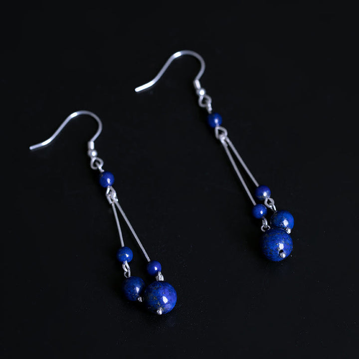 Buddha Stones 925 Sterling Silver Lazurite Beads Serenity Drop Earrings - image 4