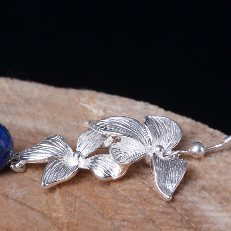 Buddha Stones 925 Sterling Silver Lazurite Lapis Lazuli Ethnic Style Flower Positive Drop Earrings - image 4