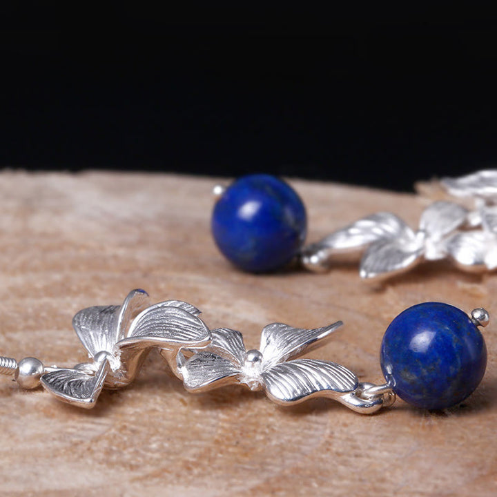 Buddha Stones 925 Sterling Silver Lazurite Ethnic Style Flower Positive Drop Earrings - image 5