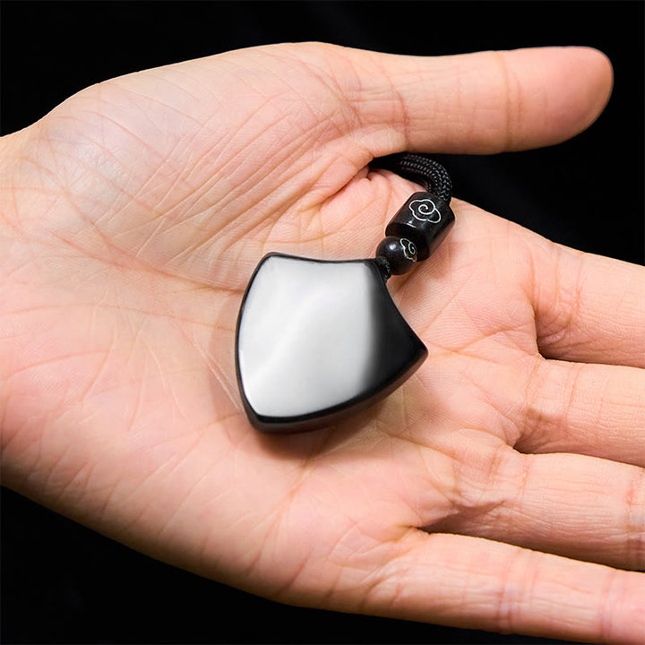Buddha Stones Black Obsidian Shield Pattern Yin Yang Symbol Strength Necklace Pendant - image 6