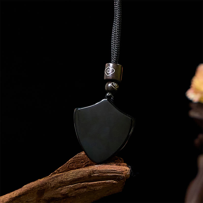 Buddha Stones Black Obsidian Shield Pattern Yin Yang Symbol Strength Necklace Pendant - image 4
