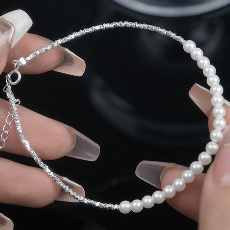 Buddha Stones 925 Sterling Silver Pearl Beads Protection Anklet - image 6