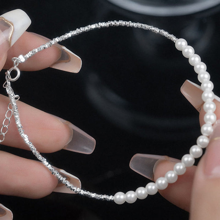Buddha Stones 925 Sterling Silver Pearl Beads Protection Anklet - image 6