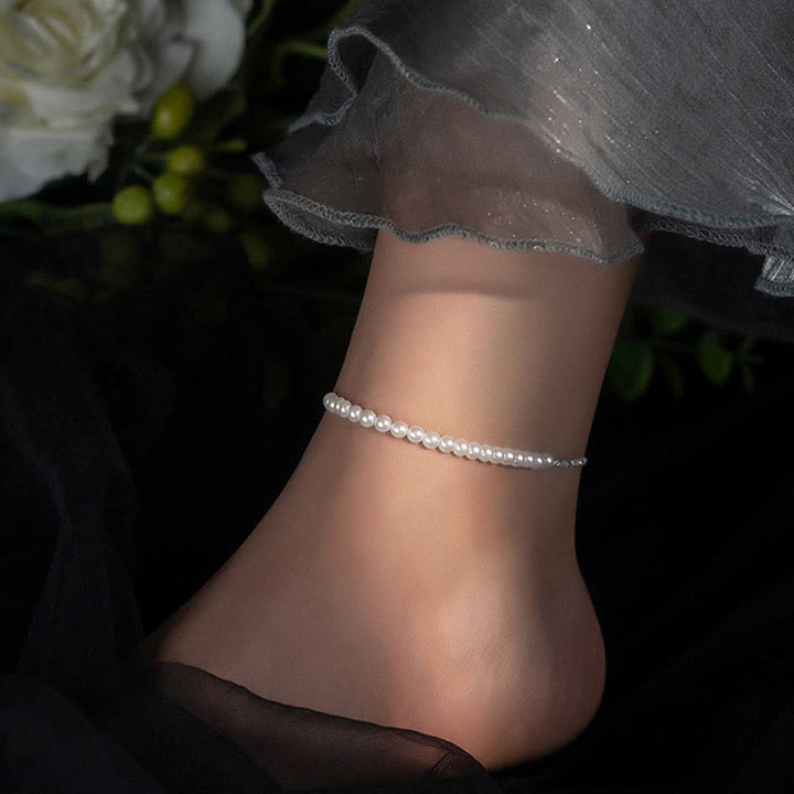 Buddha Stones 925 Sterling Silver Pearl Beads Protection Anklet - image 3