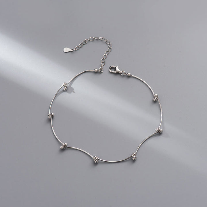 Buddha Stones 925 Sterling Silver Simple Wave Shape Protection Anklet - image 4