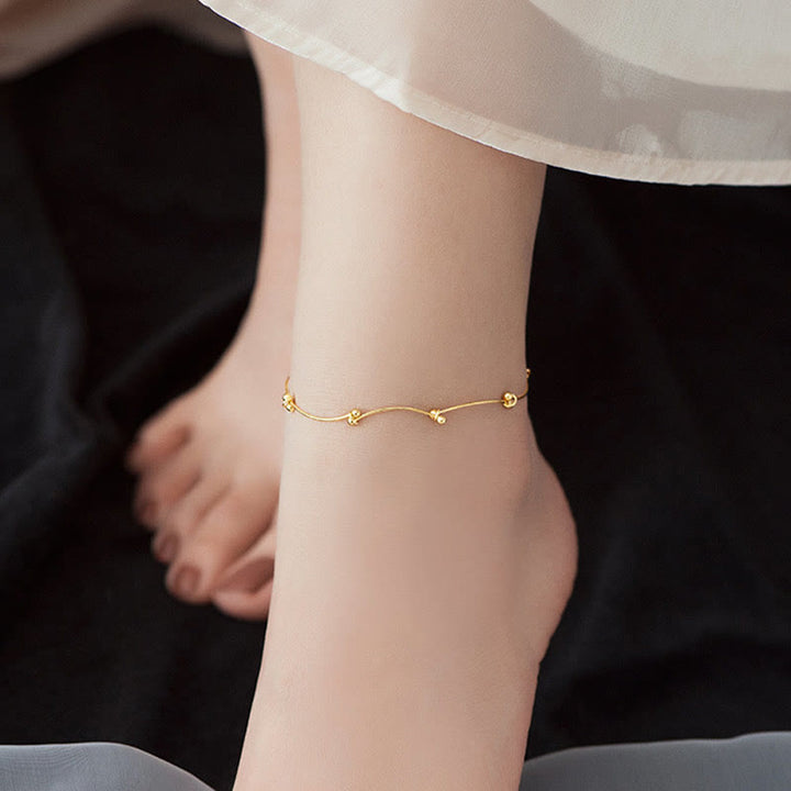 Buddha Stones 925 Sterling Silver Simple Wave Shape Protection Anklet - image 8
