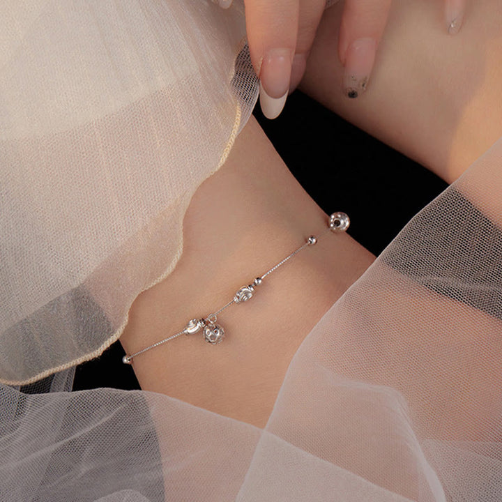 Buddha Stones 925 Sterling Silver Simple Bell Bead Blessing Anklet - image 2