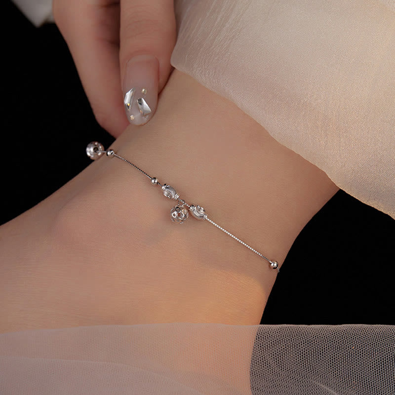Buddha Stones 925 Sterling Silver Simple Bell Bead Blessing Anklet - image 3