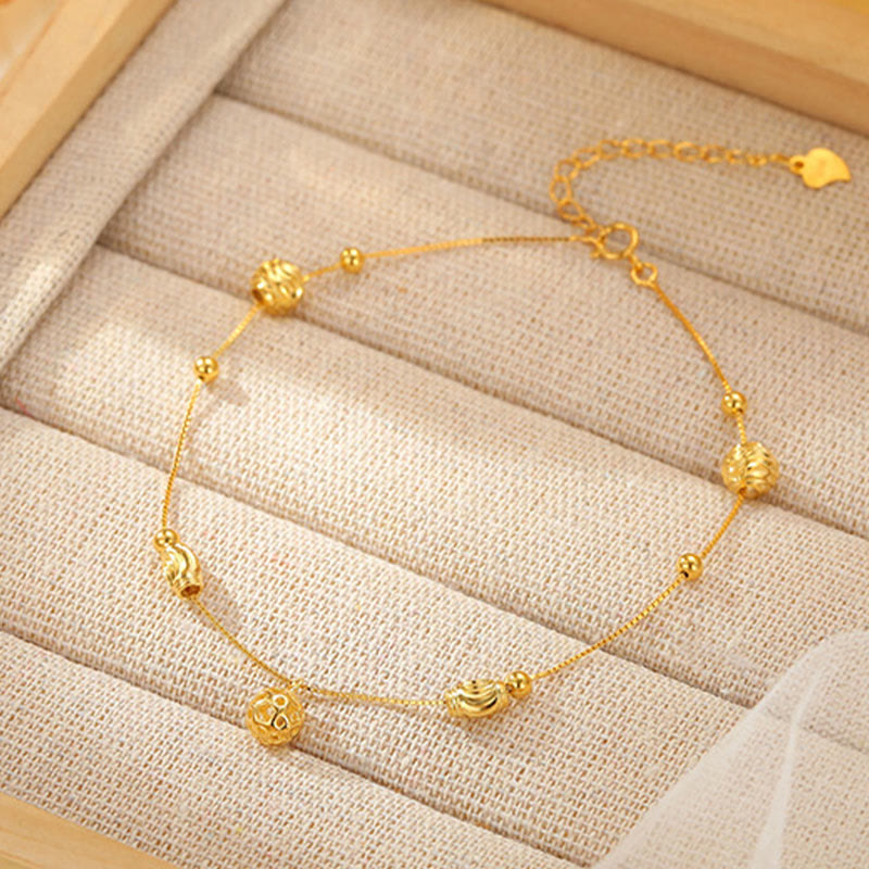 Buddha Stones 925 Sterling Silver Simple Bell Bead Blessing Anklet - Golden Anklet(Circumference:25-30cm) - image 7