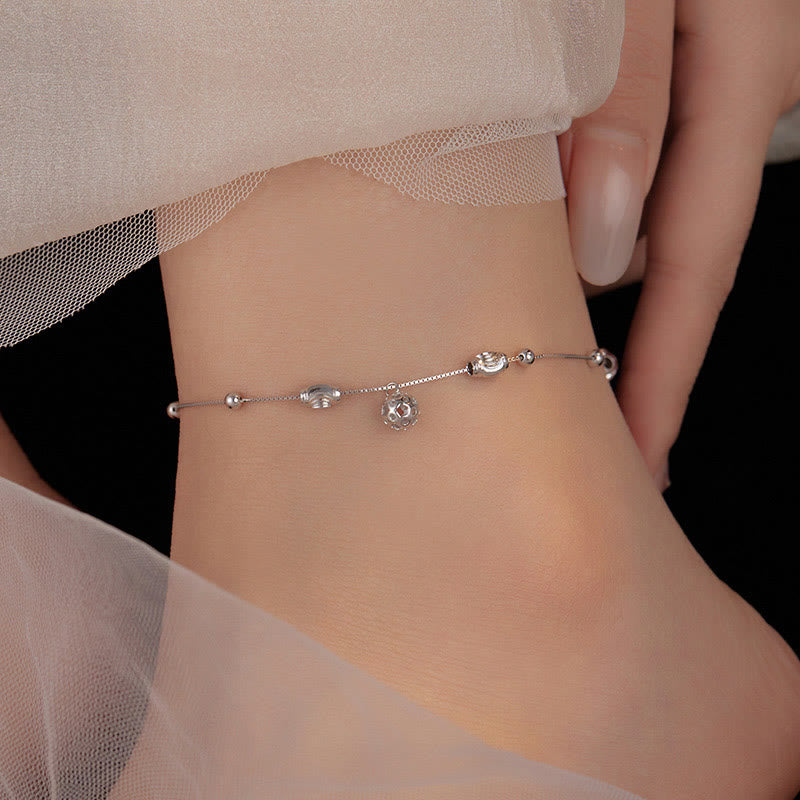 Buddha Stones 925 Sterling Silver Simple Bell Bead Blessing Anklet - image 4