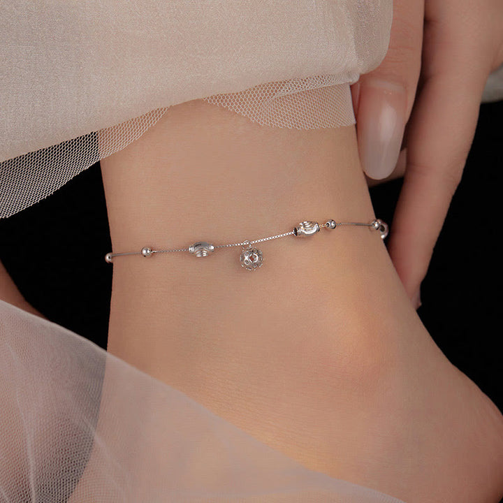 Buddha Stones 925 Sterling Silver Simple Bell Bead Blessing Anklet - image 4