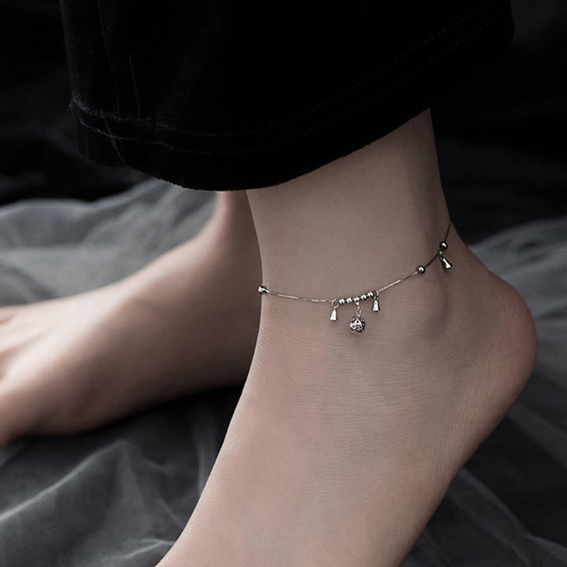 Buddha Stones 925 Sterling Silver Antiquity Bell Protection Anklet - Silver Anklet(Circumference:25.7-30.2cm) - image 0