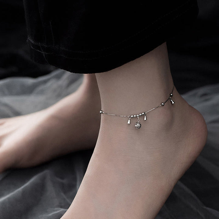 Buddha Stones 925 Sterling Silver Antiquity Bell Protection Anklet - Silver Anklet(Circumference:25.7-30.2cm) - image 0