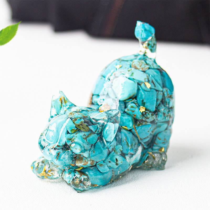 Buddha Stones Stretching Cat Resin Crystal Gravel Meditation Decoration - Turquoise - 4.5*3*4.2cm - image 8
