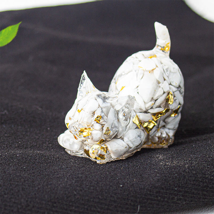 Buddha Stones Stretching Cat Resin Crystal Gravel Meditation Decoration - White Turquoise - 4.5*3*4.2cm - image 30