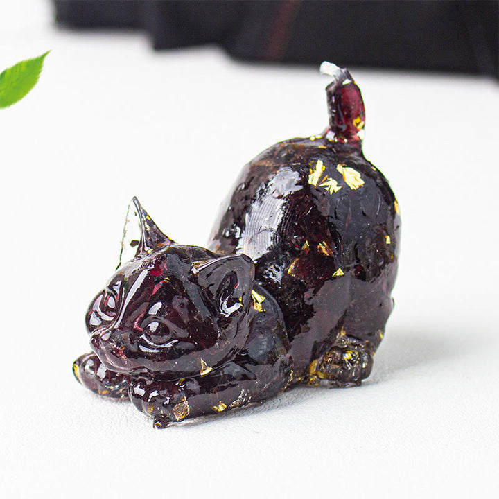 Buddha Stones Stretching Cat Resin Crystal Gravel Meditation Decoration - Garnet - 4.5*3*4.2cm - image 36