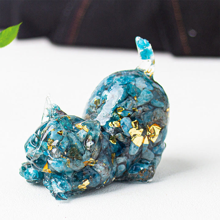 Buddha Stones Stretching Cat Resin Crystal Gravel Meditation Decoration - Blue Apatite - 4.5*3*4.2cm - image 48