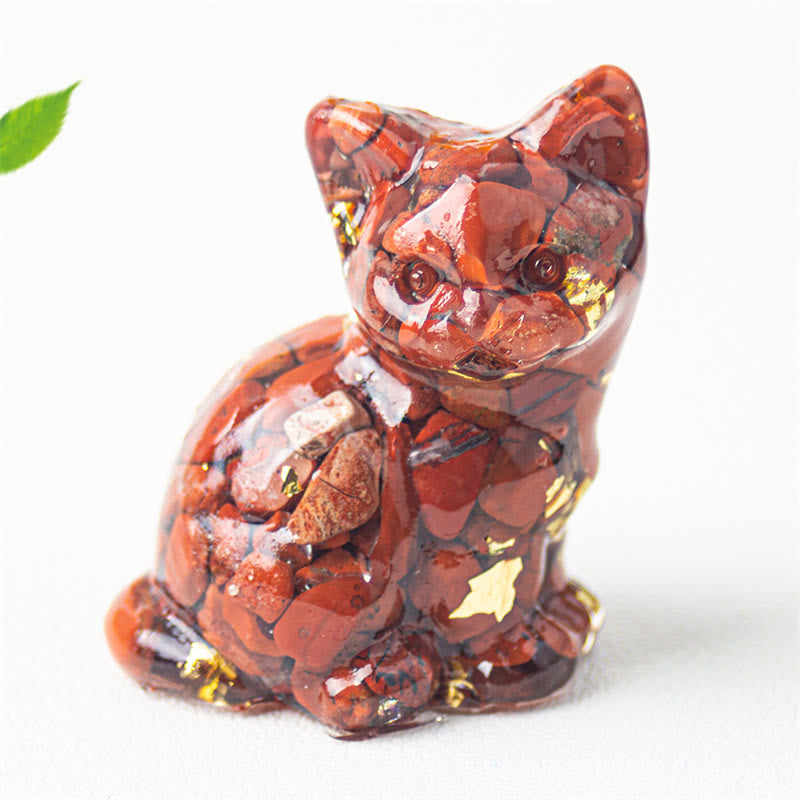 Buddha Stones Sitting Cat  Resin Gravel Pink Crystal Citrine White Crystal Lapis Lazuli Soothing Desktop Decoration - Red Jasper - About 3.2*3.3*4cm - image 14