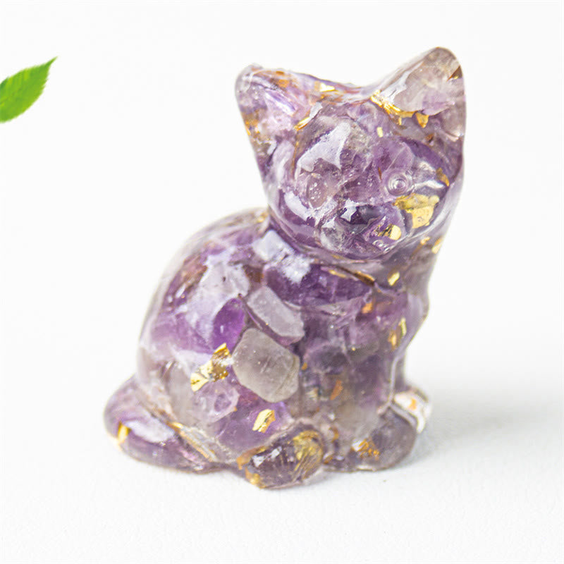 Buddha Stones Sitting Cat  Resin Gravel Pink Crystal Citrine White Crystal Lapis Lazuli Soothing Desktop Decoration - Amethyst - About 3.2*3.3*4cm - image 16