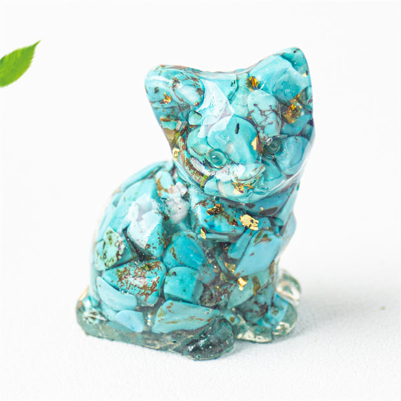 Buddha Stones Sitting Cat  Resin Gravel Pink Crystal Citrine White Crystal Lapis Lazuli Soothing Desktop Decoration - Turquoise - About 3.2*3.3*4cm - image 25
