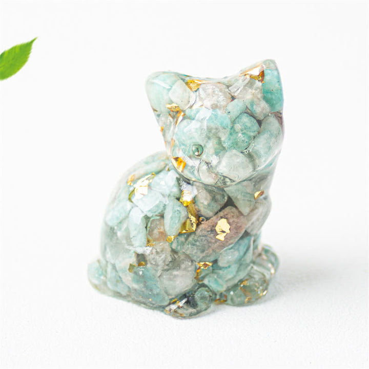 Buddha Stones Sitting Cat  Resin Gravel Pink Crystal Citrine White Crystal Lapis Lazuli Soothing Desktop Decoration - Amazonite - About 3.2*3.3*4cm - image 20
