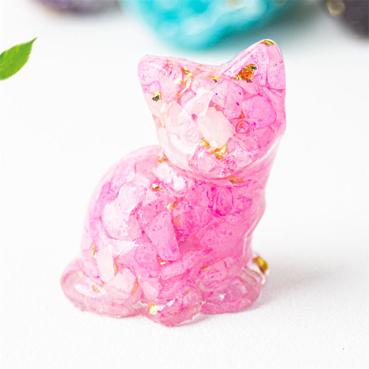 Buddha Stones Sitting Cat  Resin Gravel Pink Crystal Citrine White Crystal Lapis Lazuli Soothing Desktop Decoration - Rose Red Crystal - About 3.2*3.3*4cm - image 44
