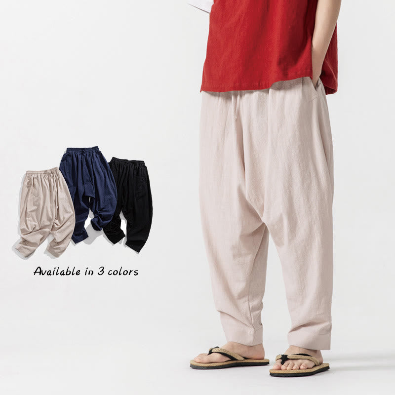 Buddha Stones Solid Color Drawstring Men's Harem Pants With PocketsAnkle-Length (9 Length) - Beige - US/UK/AU46，EU56 (5XL) - image 18