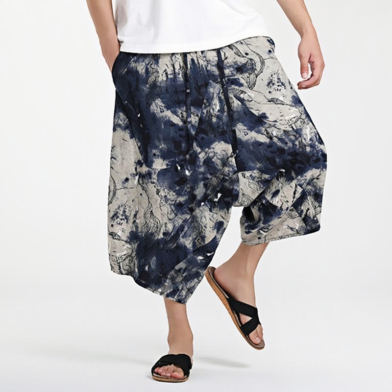 Buddha Stones Ethnic Pattern Drawstring 7-8 Length Cotton Men's Harem Pants With Pockets - image 13