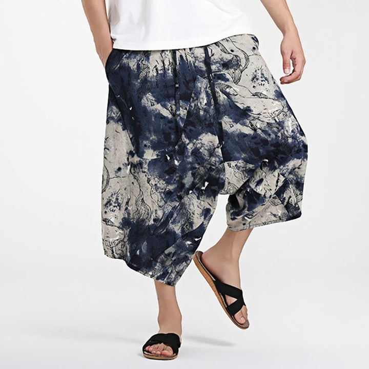 Buddha Stones Ethnic Pattern Drawstring 7-8 Length Cotton Men's Harem Pants With Pockets - image 13