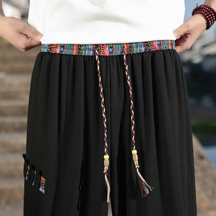 Buddha Stones Bohemian Patchwork Pattern Cotton Drawstring Men's Wide Leg Pants With Pockets - image 10