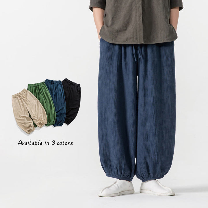 Buddha Stones Soft Solid Color Drawstring Cotton Men's Pants With Pockets - image 30