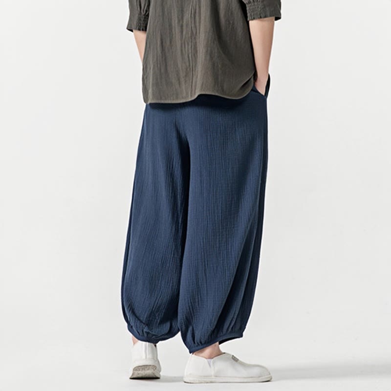 Buddha Stones Soft Solid Color Drawstring Cotton Men's Pants With Pockets - image 25