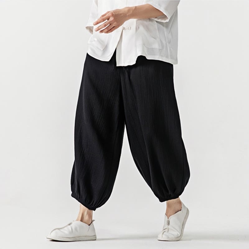 Buddha Stones Soft Solid Color Drawstring Cotton Men's Pants With Pockets - image 17