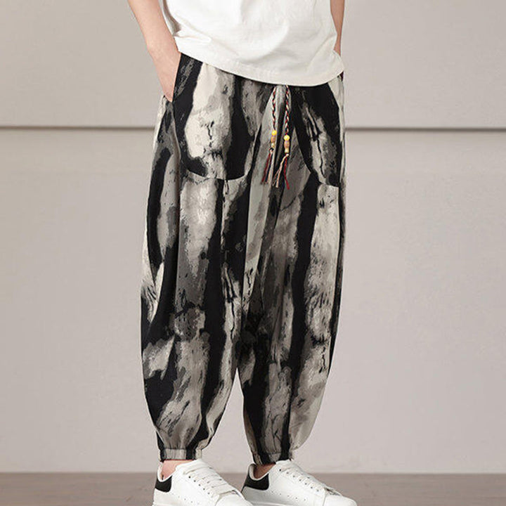 Buddha Stones Stripe Pattern Drawstring Men's Harem Pants With Pockets - image 4