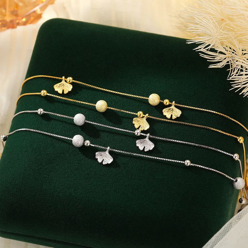 Buddha Stones 925 Sterling Silver Ginkgo Leaf Double Layer Protection Anklet - image 12