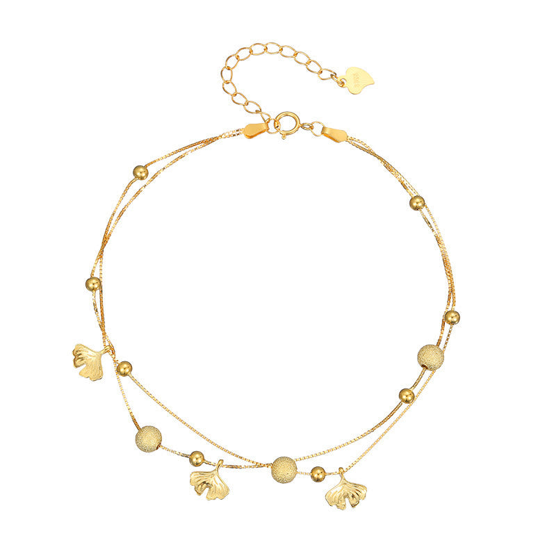 Buddha Stones 925 Sterling Silver Ginkgo Leaf Double Layer Protection Anklet - image 10