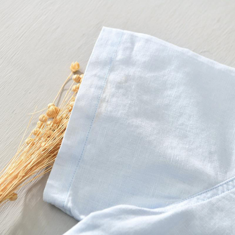 Buddha Stones Causal Simple Design Short Sleeve Cotton Linen Half Button Men's Shirt - image 14