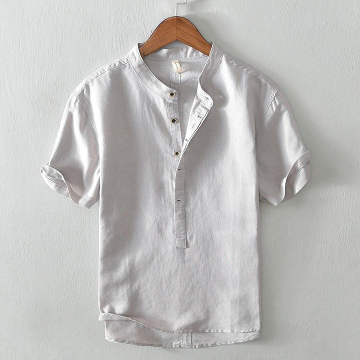 Buddha Stones Causal Simple Design Short Sleeve Cotton Linen Half Button Men's Shirt - Gainsboro - US/UK/AU42，EU52 (4XL) - image 0