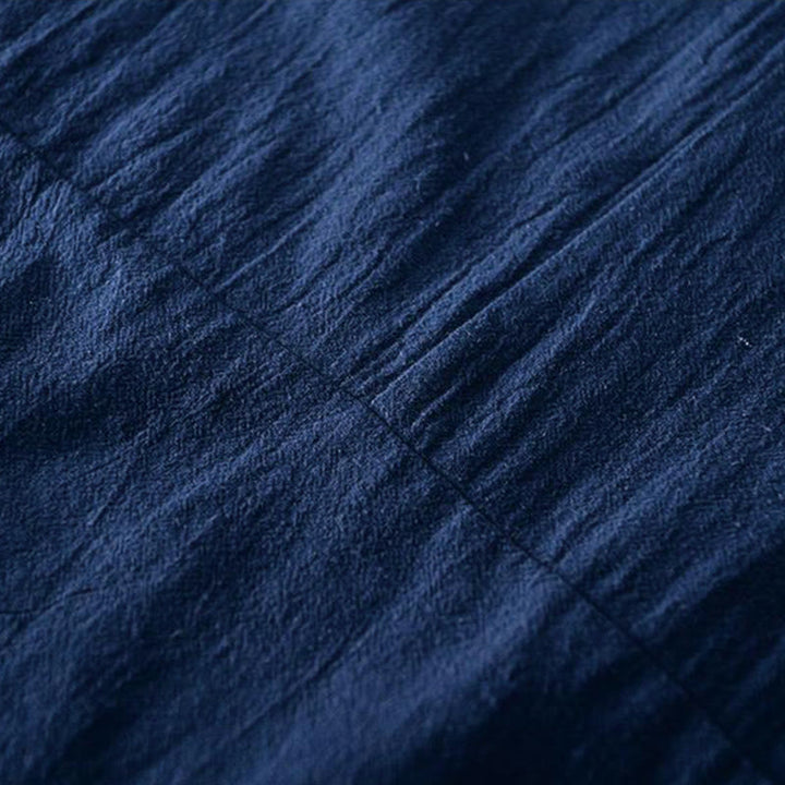 Buddha Stones Frog-button Mandarin Collar Embroidery Cotton Linen Short Sleeve Men's Shirt - image 8