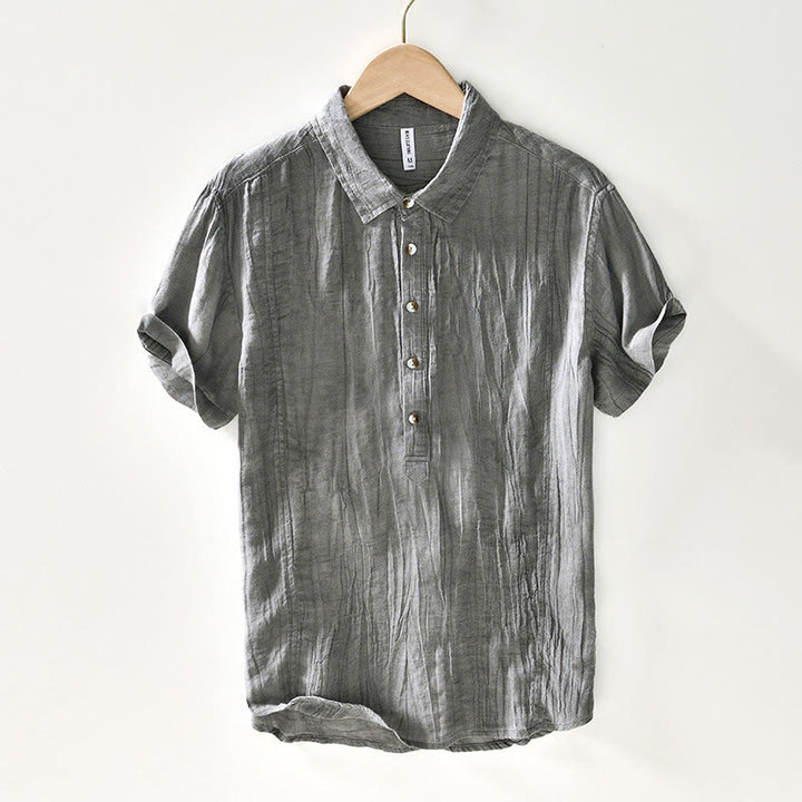 Buddha Stones Causal Plain Lapel Ramie Linen Half Button Men's Shirt - LightSlateGray - US/UK/AU44，EU54 (4XL) - image 7