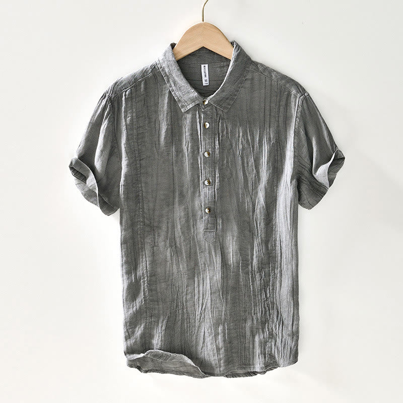 Buddha Stones Causal Plain Lapel Ramie Linen Half Button Men's Shirt - LightSlateGray - US/UK/AU44，EU54 (4XL) - image 7