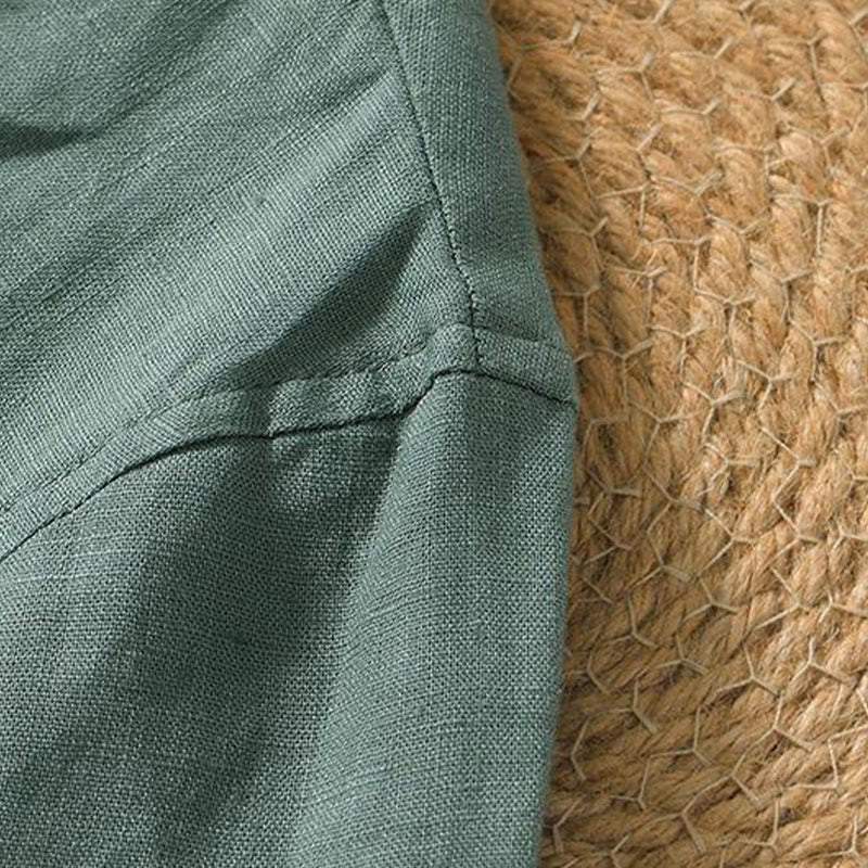 Buddha Stones Casual Plain V-neck Short Sleeve Linen Men's Shirt - image 13