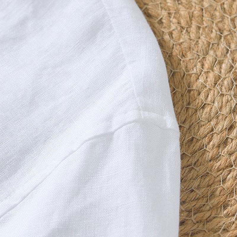 Buddha Stones Casual Plain V-neck Short Sleeve Linen Men's Shirt - image 23