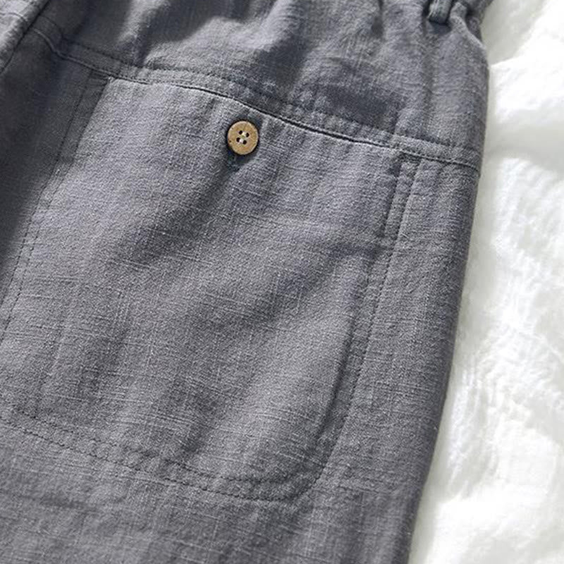 Buddha Stones Drawstring Simple Design 7-8 Length Cotton Linen Men's Pants With Pockets - image 13