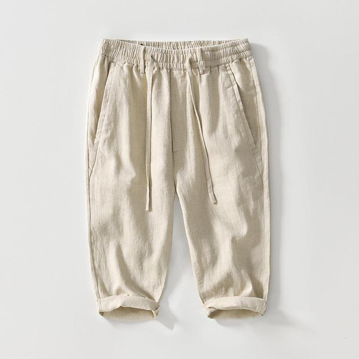 Buddha Stones Drawstring Simple Design 7-8 Length Cotton Linen Men's Pants With Pockets - Beige - US/UK/AU42，EU52 (3XL) - image 0