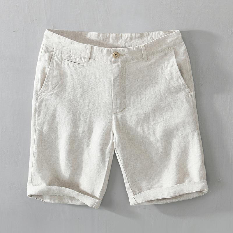 Buddha Stones Solid Color Drawstring Linen Men's Shorts With Pockets - Beige - US/UK/AU46，EU56 (5XL) - image 11