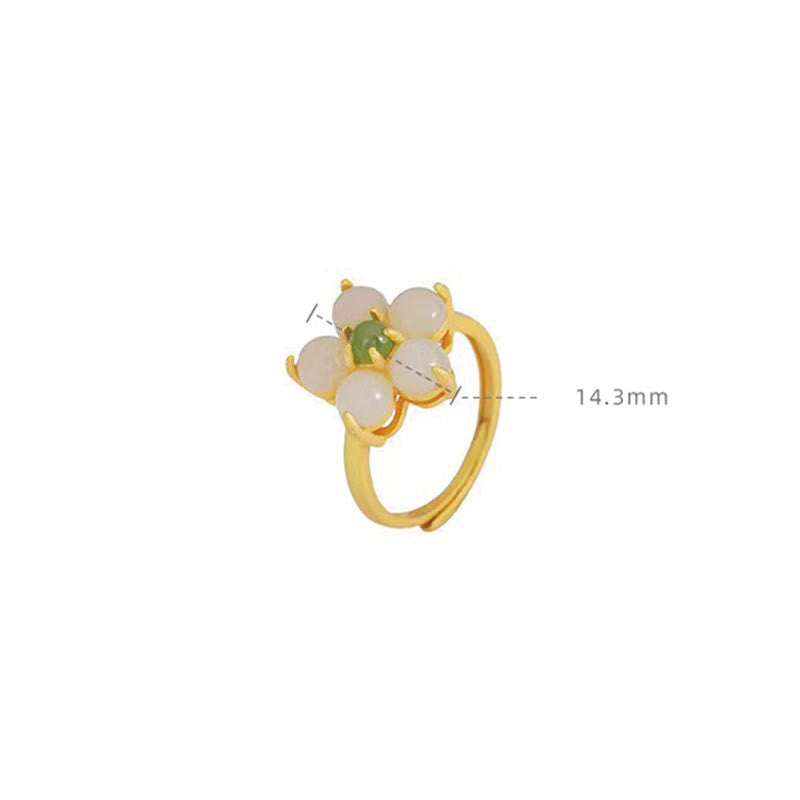 Buddha Stones 925 Sterling Silver Natural Hetian Jade Peach Blossom Flower Luck Adjustable Ring - image 13