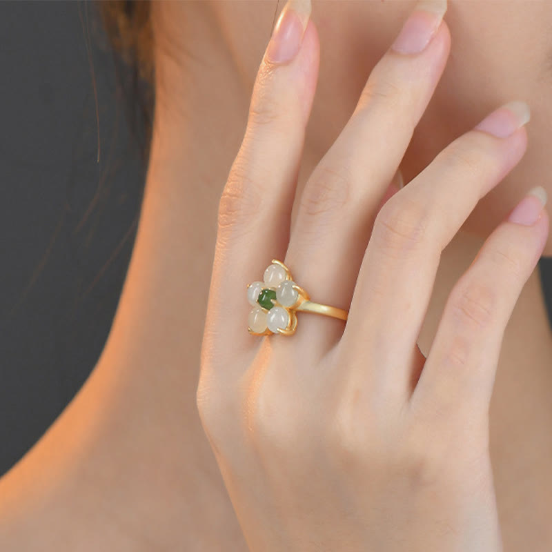 Buddha Stones 925 Sterling Silver Natural Hetian Jade Peach Blossom Flower Luck Adjustable Ring - image 8