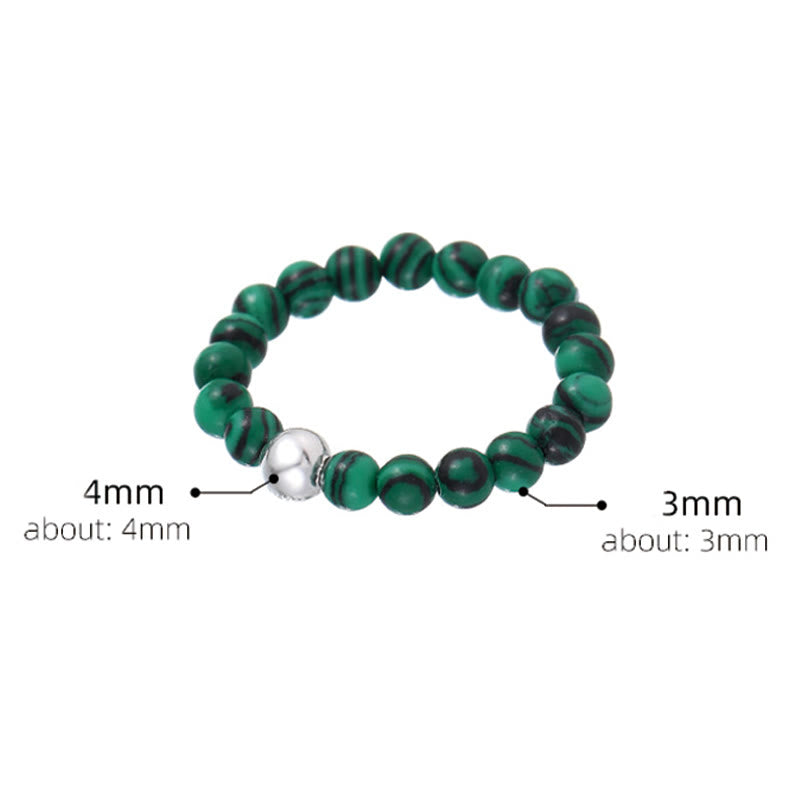 Buddha Stones 925 Sterling Silver Crystal Beads White Jade Black Onyx Blessing Elastic Ring - image 18